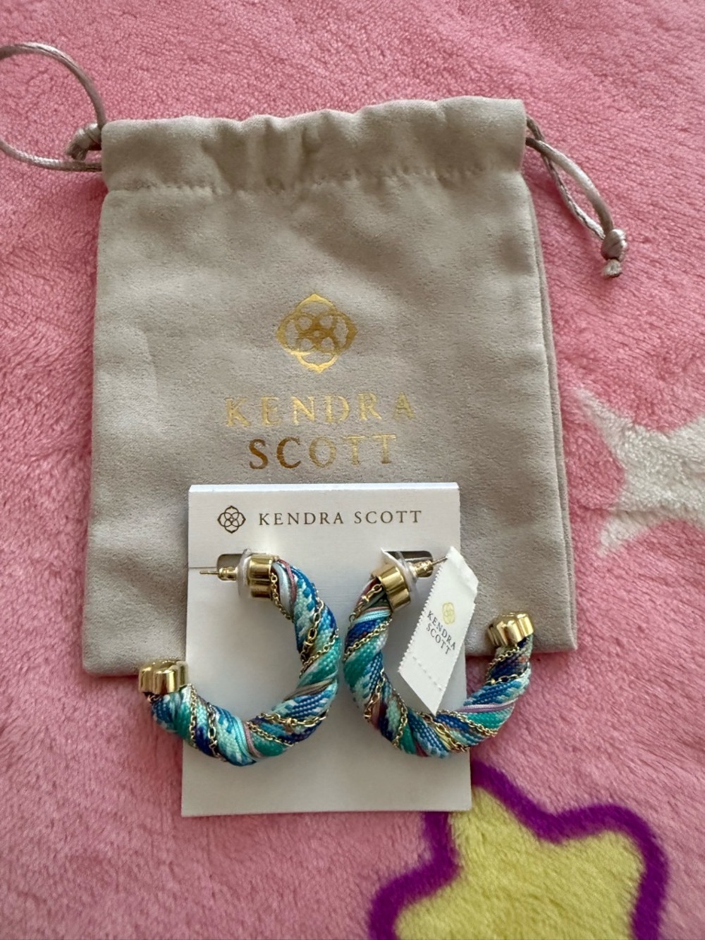 Kendra Scott Masie Multicolor Blue Aqua Twisted Corded Hoop Earrings NWT - Picture 2 of 10